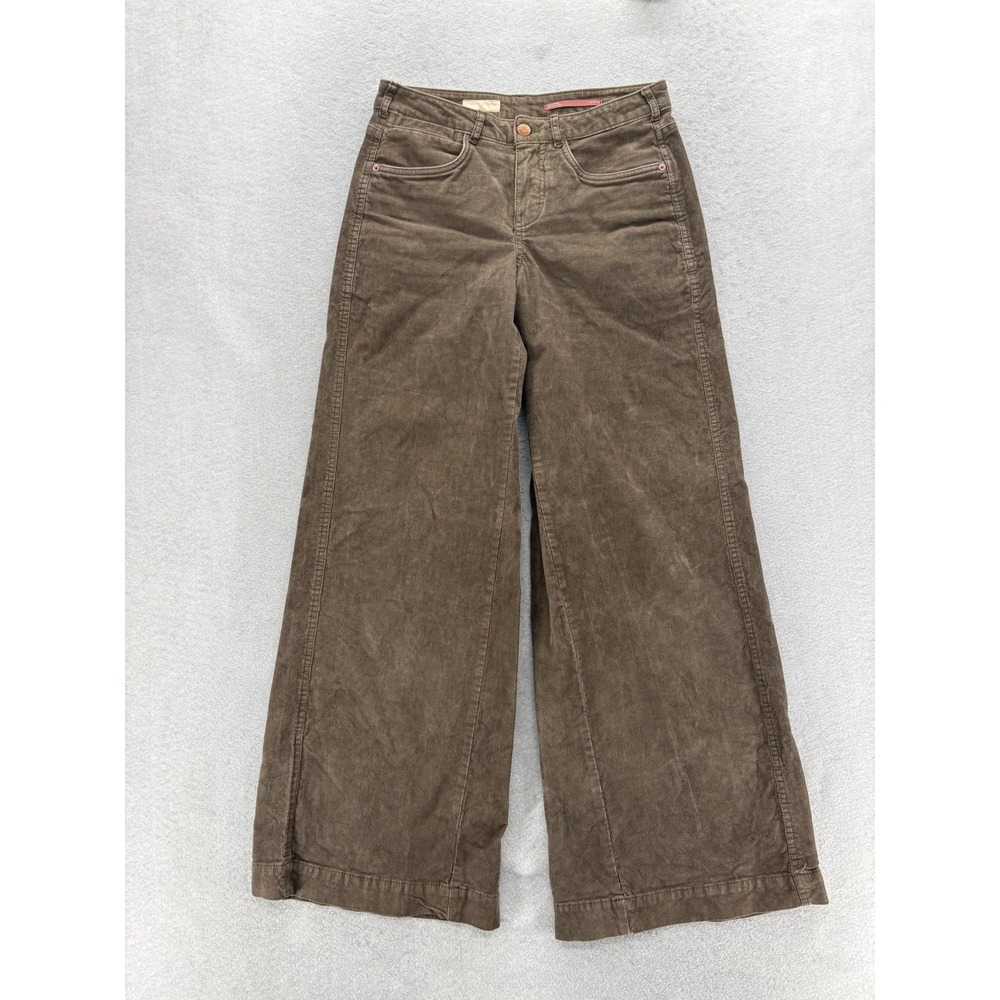 Anthropologie Pilcro Gwen Wide Leg Corduroy Pants Womens 25P Brown Stretch Boho